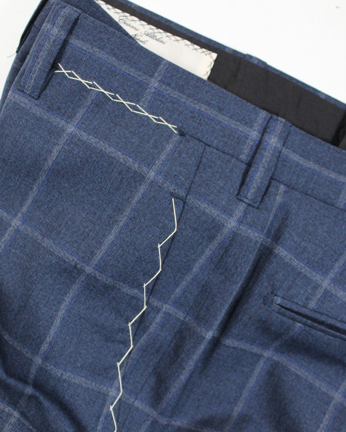 Cesare Attolini Suit Dark Blue Windowpane Double Breasted Peak Lapel EU 52/ US42