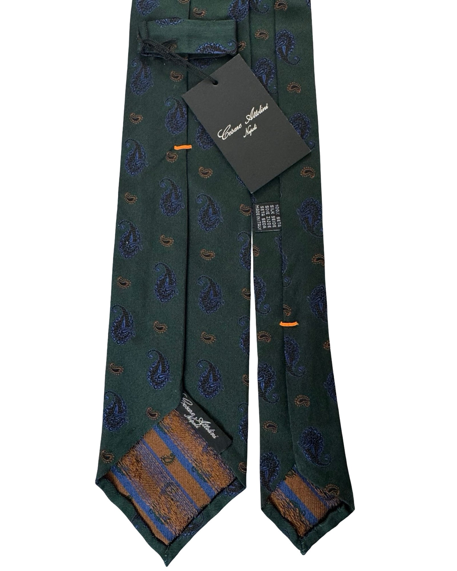 Cesare Attolini Unlined Tie Dark Green Paisley