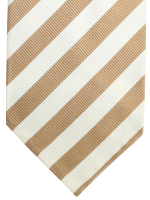 Cesare Attolini Unlined Tie White Olive Brown Stripes
