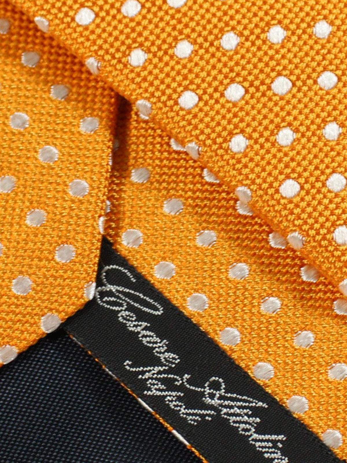 Cesare Attolini Silk Tie Orange Silver Dots
