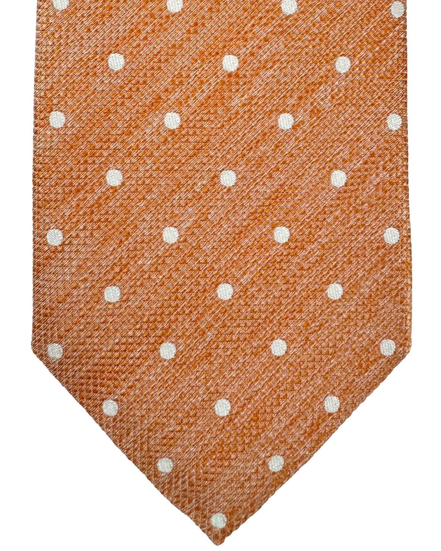 Cesare Attolini Silk Tie Peach Silver Mini Dots