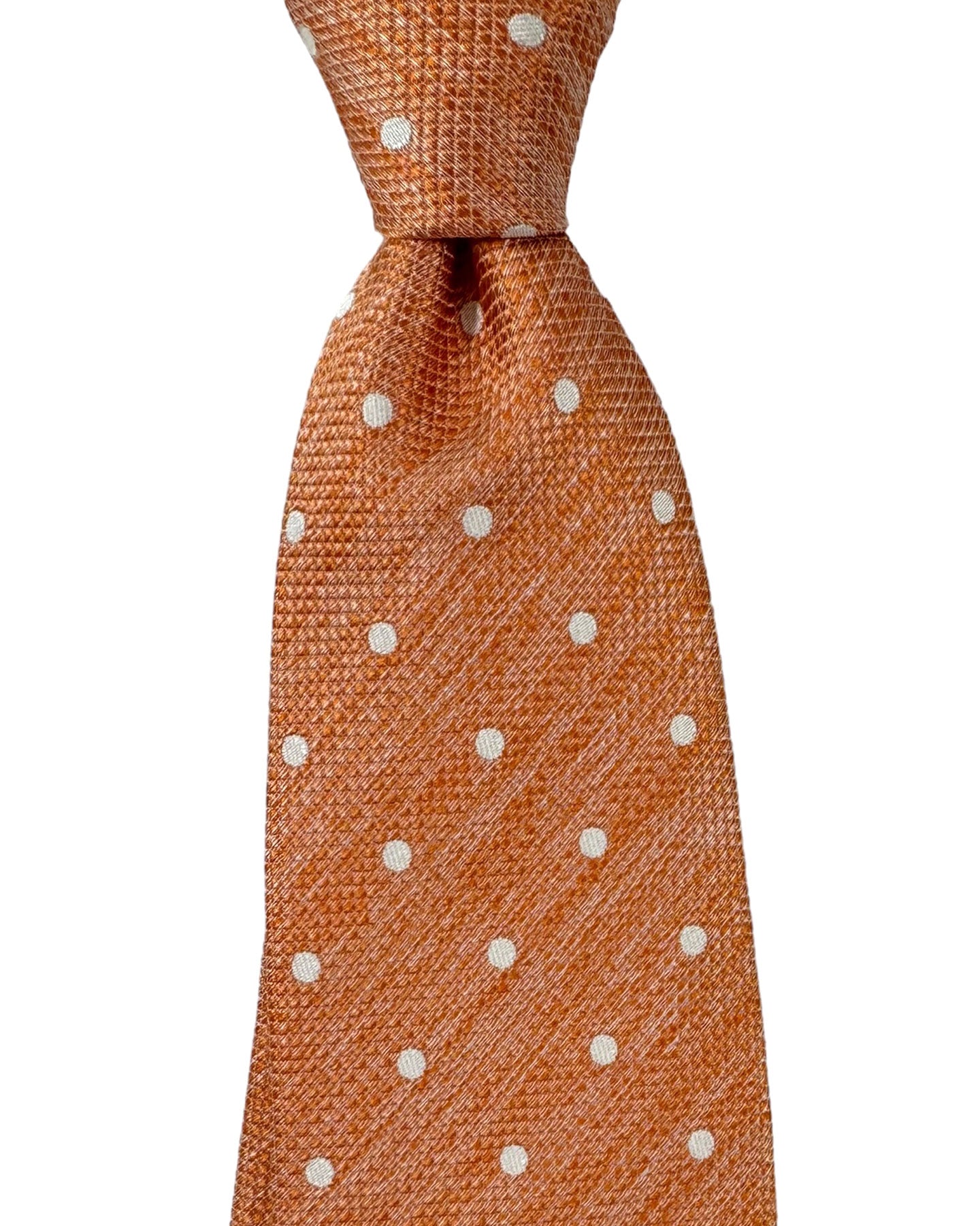 Cesare Attolini Silk Tie Peach Silver Mini Dots