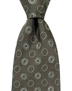 Cesare Attolini Silk Tie Taupe Silver Geometric