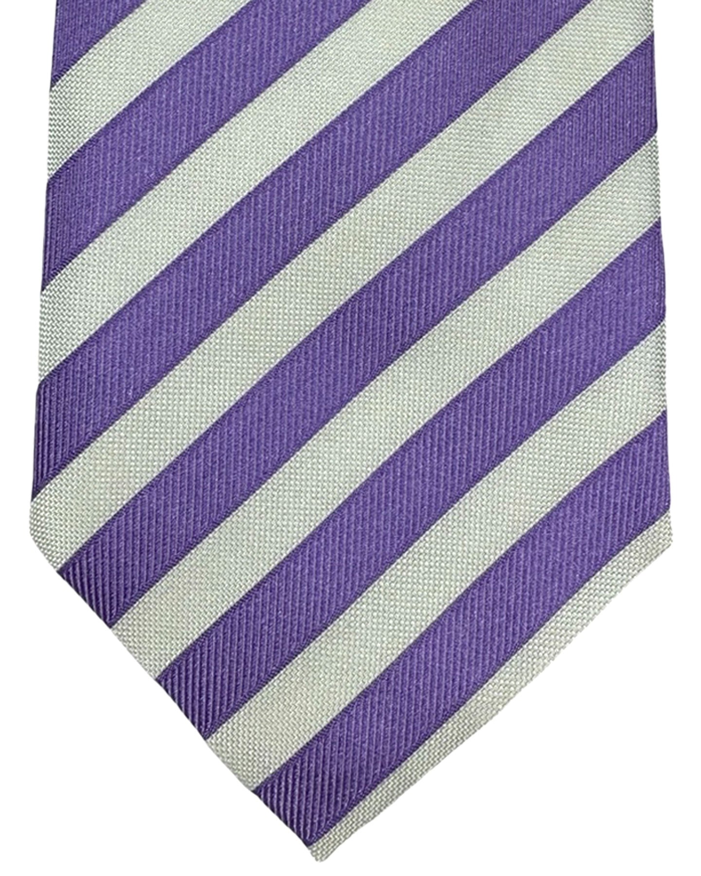 Cesare Attolini Silk Tie Purple Gray Stripes