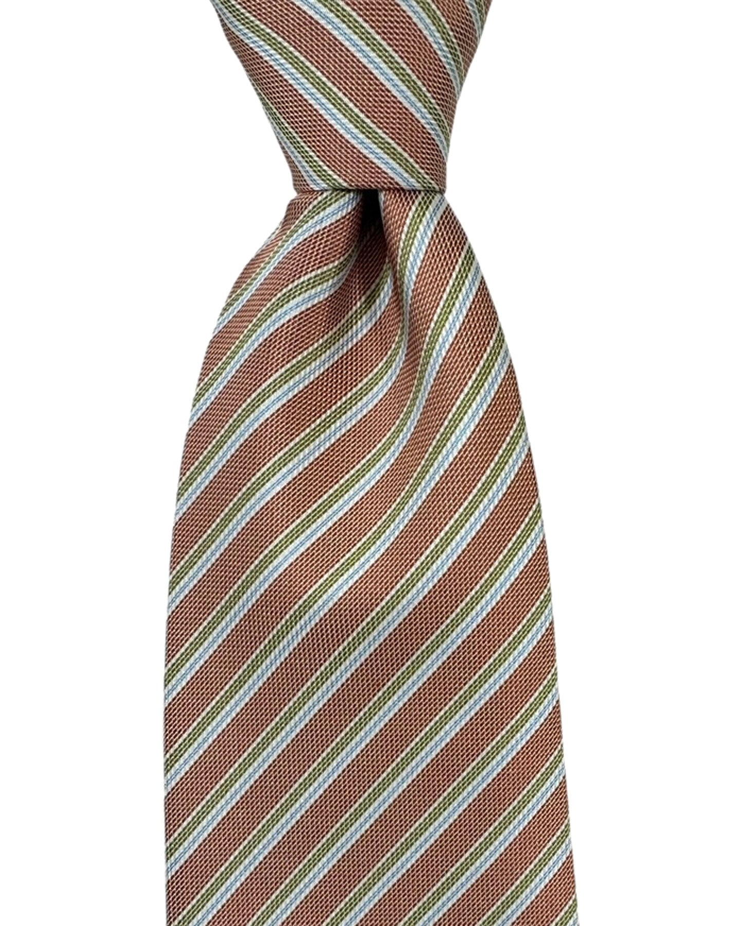 Cesare Attolini Silk Tie Dark Red Green Blue Stripes