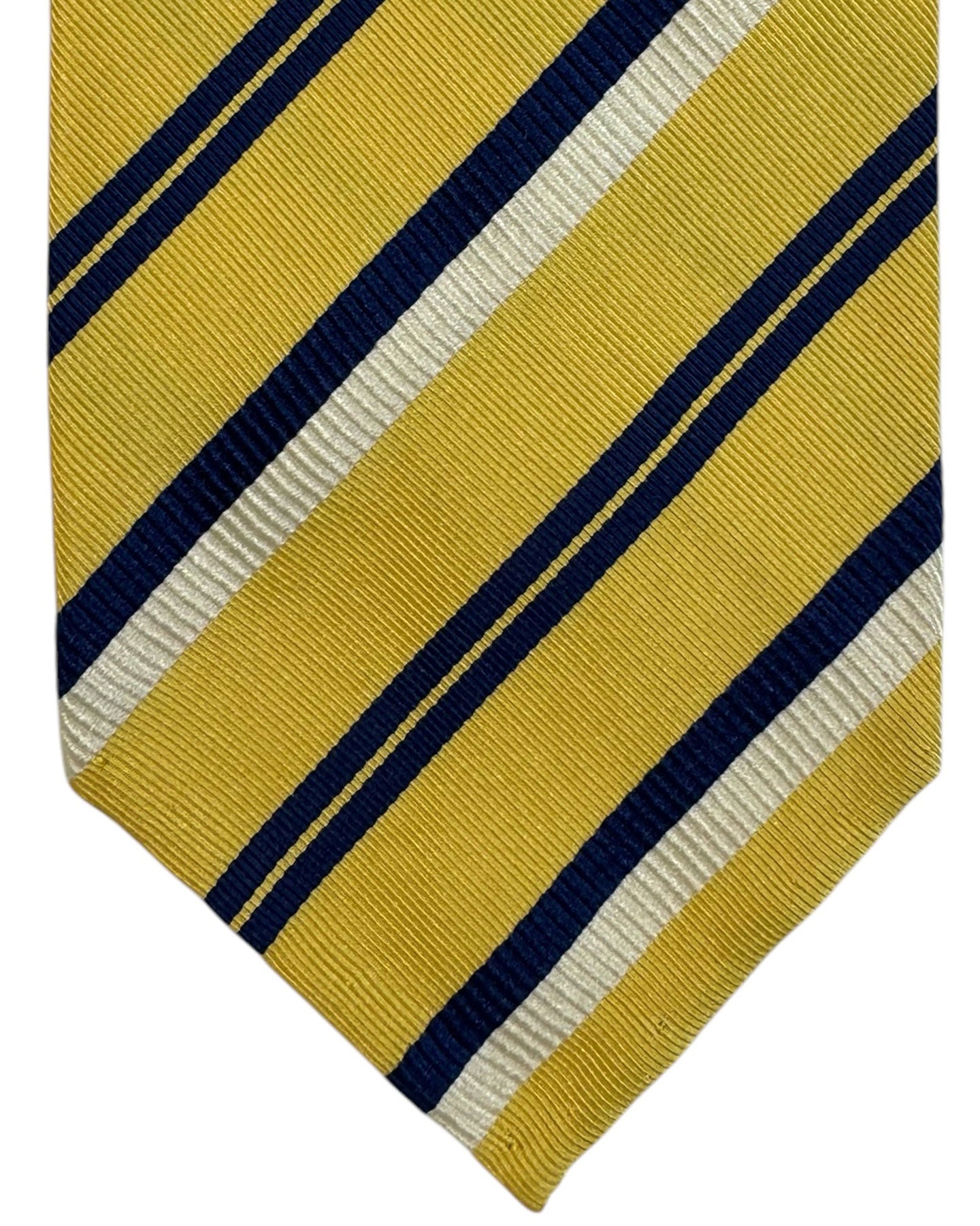 Cesare Attolini Unlined Silk Tie Olive Navy Stripes SALE