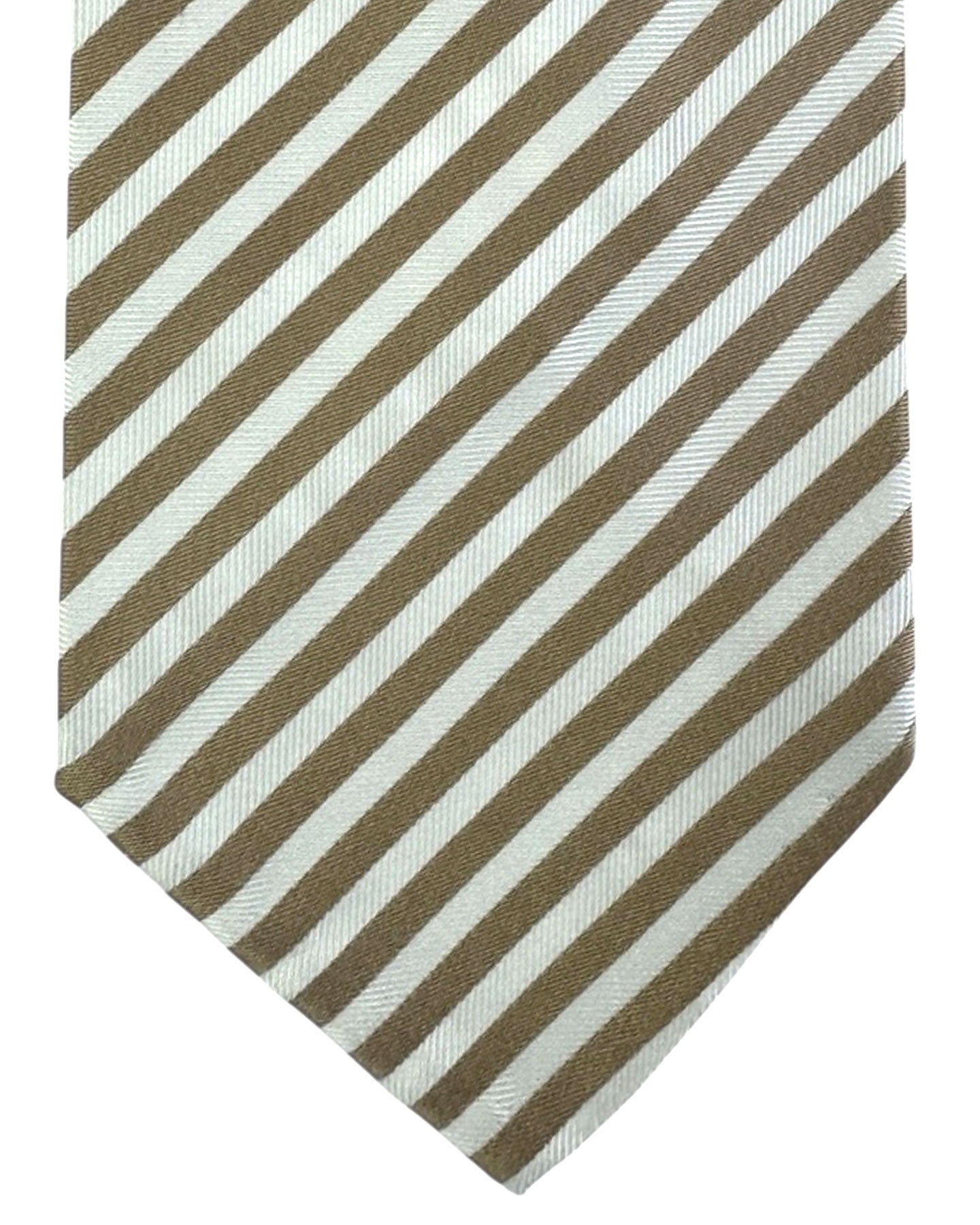 Cesare Attolini Unlined Tie White Taupe Stripes