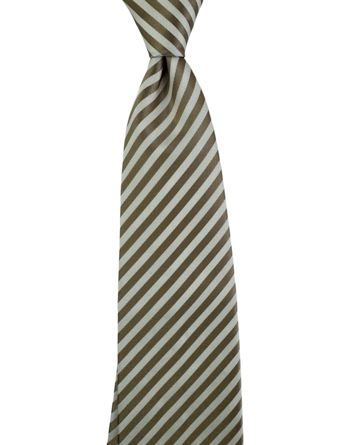 Cesare Attolini Unlined Tie White Taupe Stripes SALE