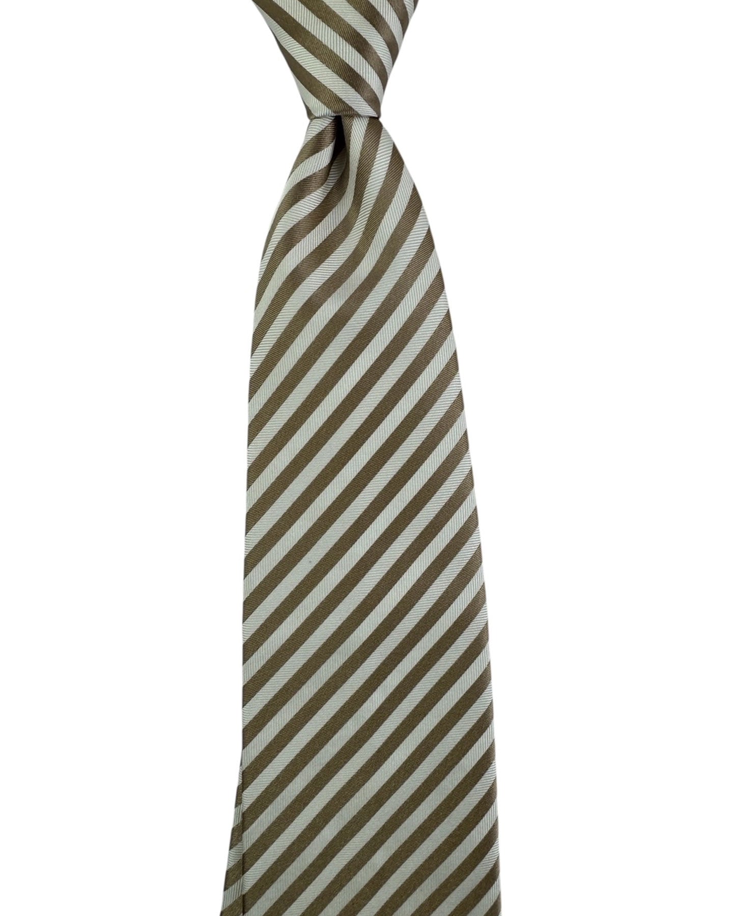 Cesare Attolini Unlined Tie White Taupe Stripes