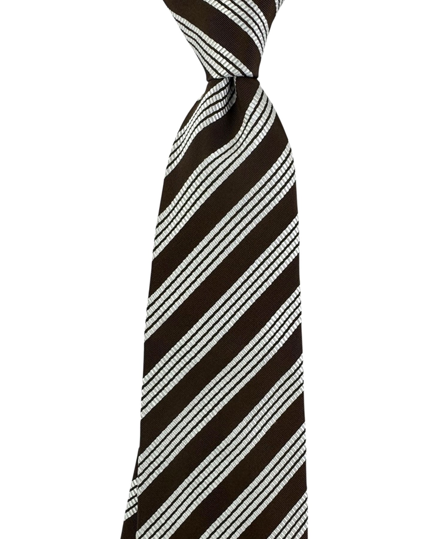 Cesare Attolini Unlined Tie Dark Brown Stripes Design