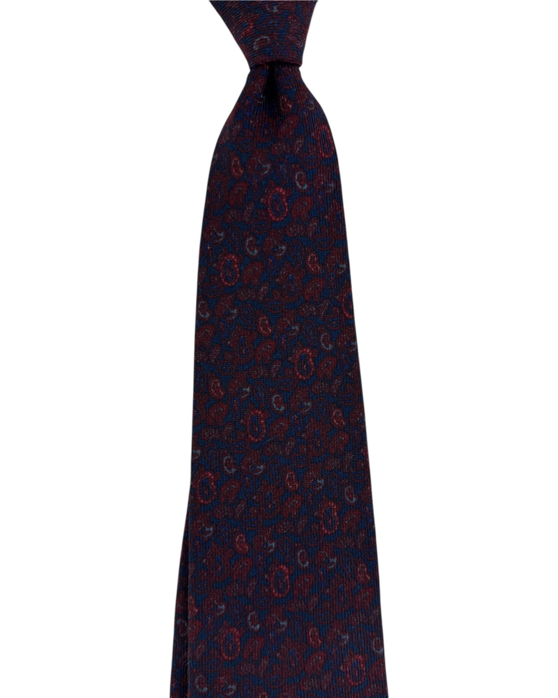 Cesare Attolini Wool Tie Paisley Bordeaux Midnight Blue