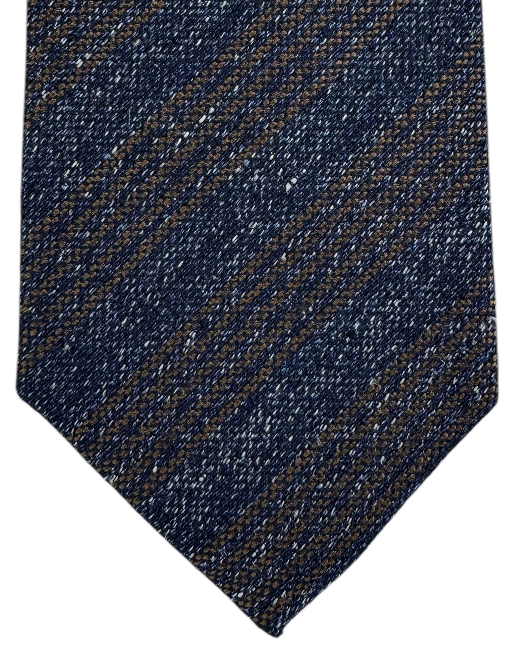Cesare Attolini Tie Midnight Blue Brown Stripes