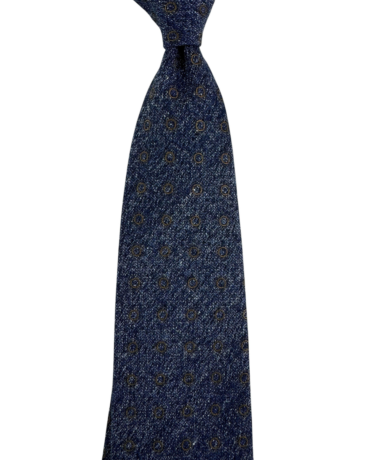 Cesare Attolini Tie Midnight Blue Taupe Geometric Circles - Wide Necktie