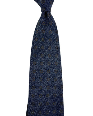 Cesare Attolini Tie Midnight Blue Taupe Geometric Circles - Wide Necktie