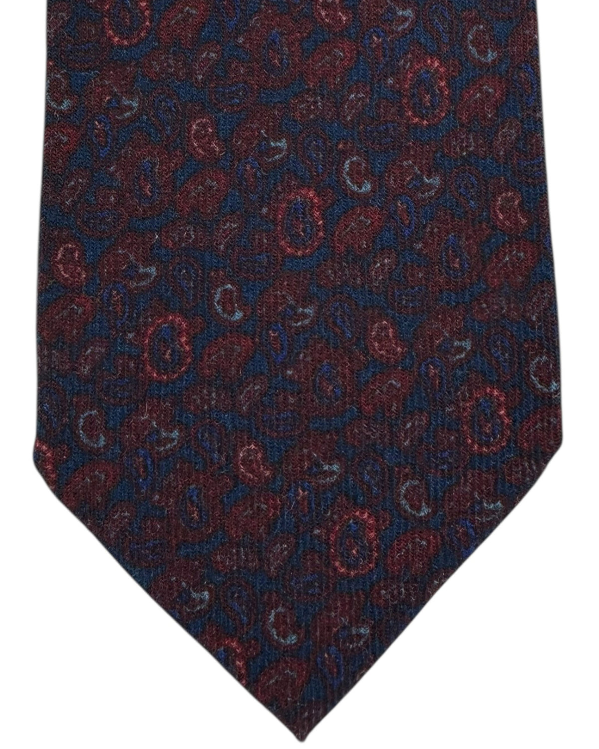 Cesare Attolini Wool Tie Paisley Bordeaux Midnight Blue