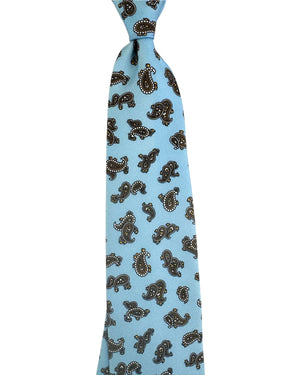 Cesare Attolini Silk Necktie Sky Blue Brown Paisley