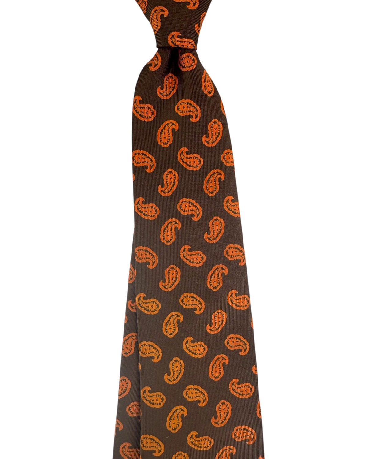 Cesare Attolini Unlined Sevenfold Tie Brown Orange Paisley