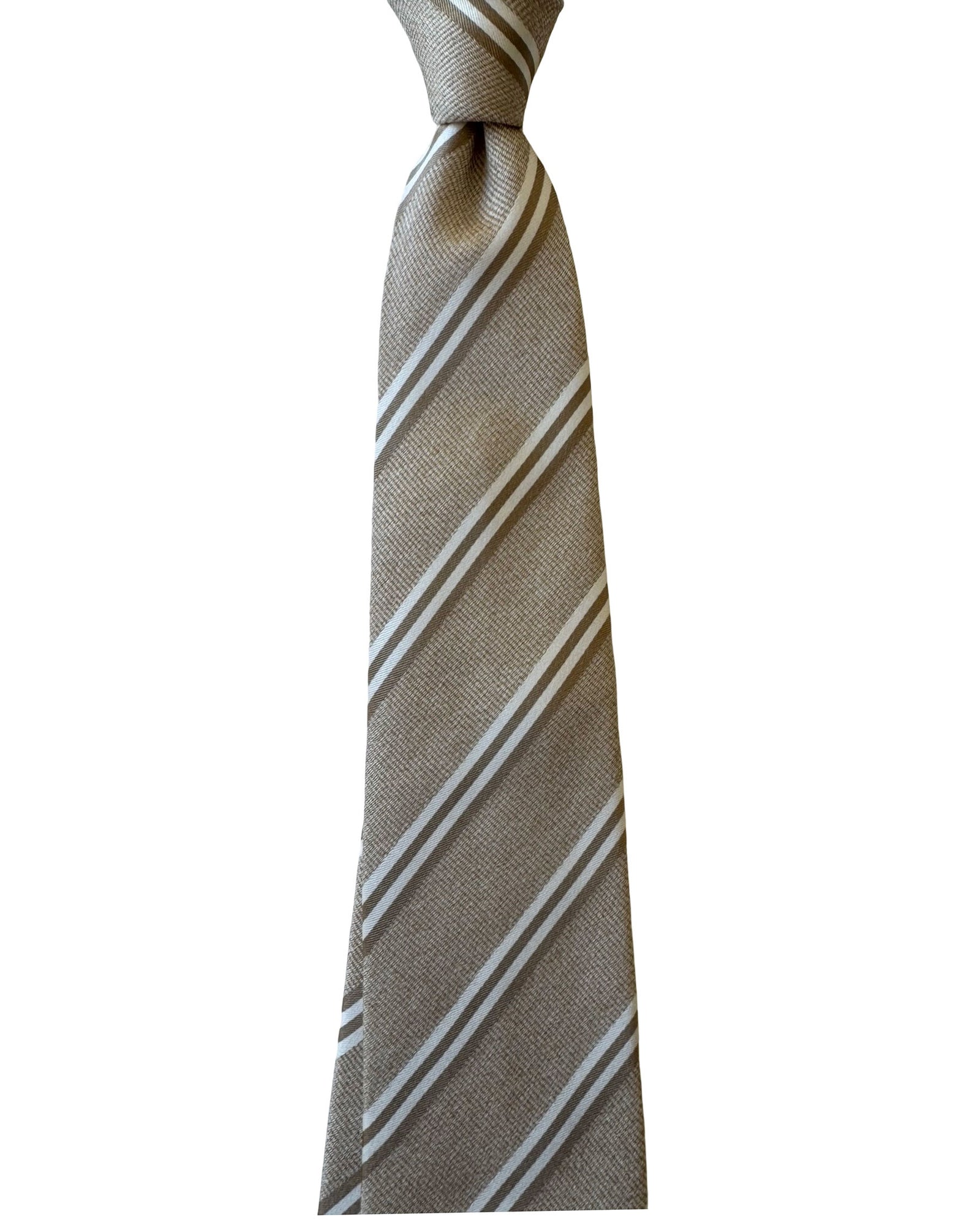 Cesare Attolini Unlined Tie Taupe-Beige Stripes