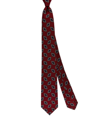 Barba Sevenfold Tie Maroon Navy Silver Diamond Pattern
