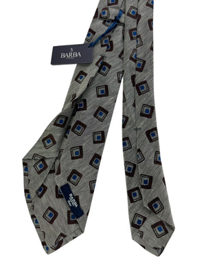 Barba Sevenfold Tie Taupe with Embroidered Squares