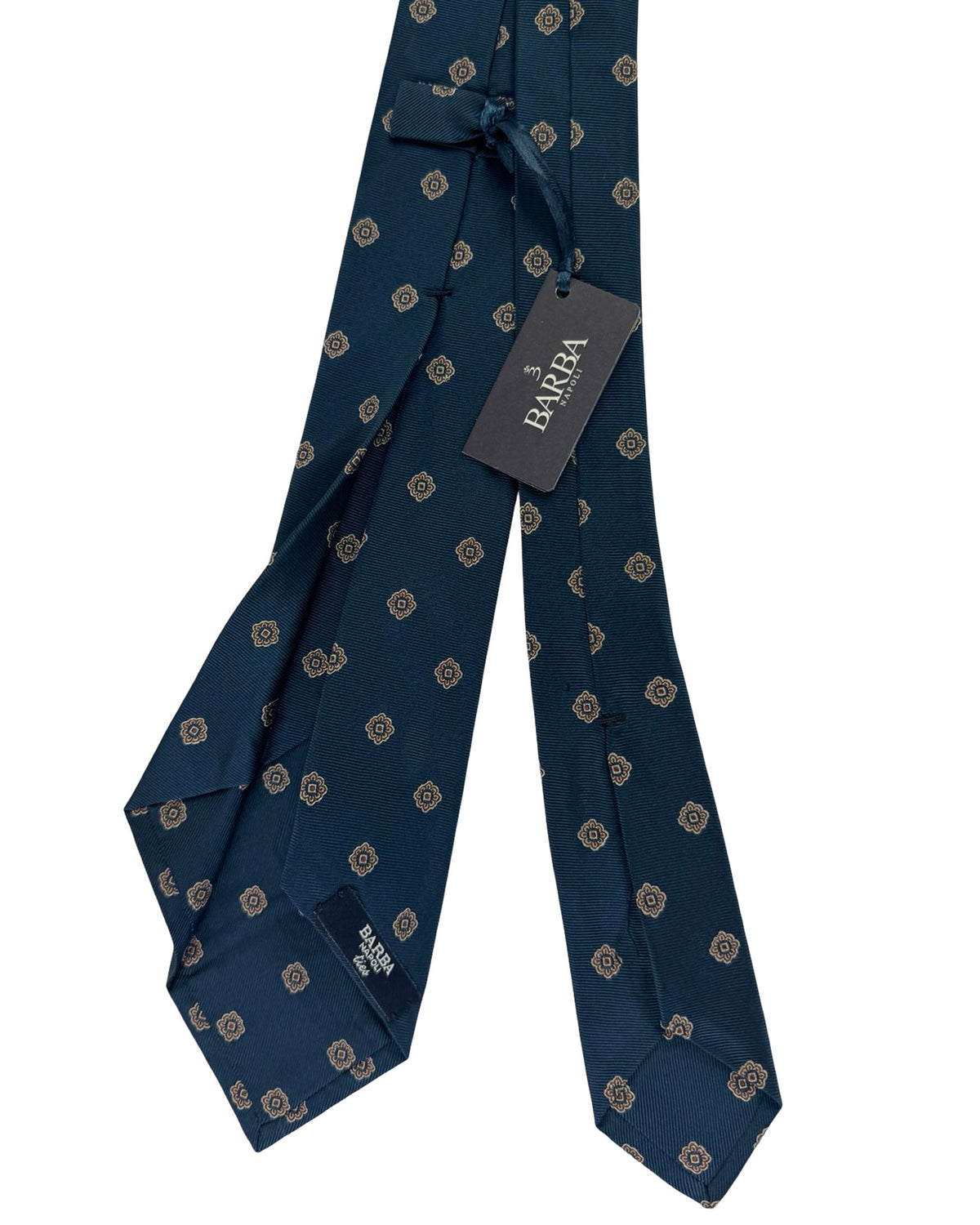 Barba Sevenfold Tie Dark Blue Small Floral Medallion