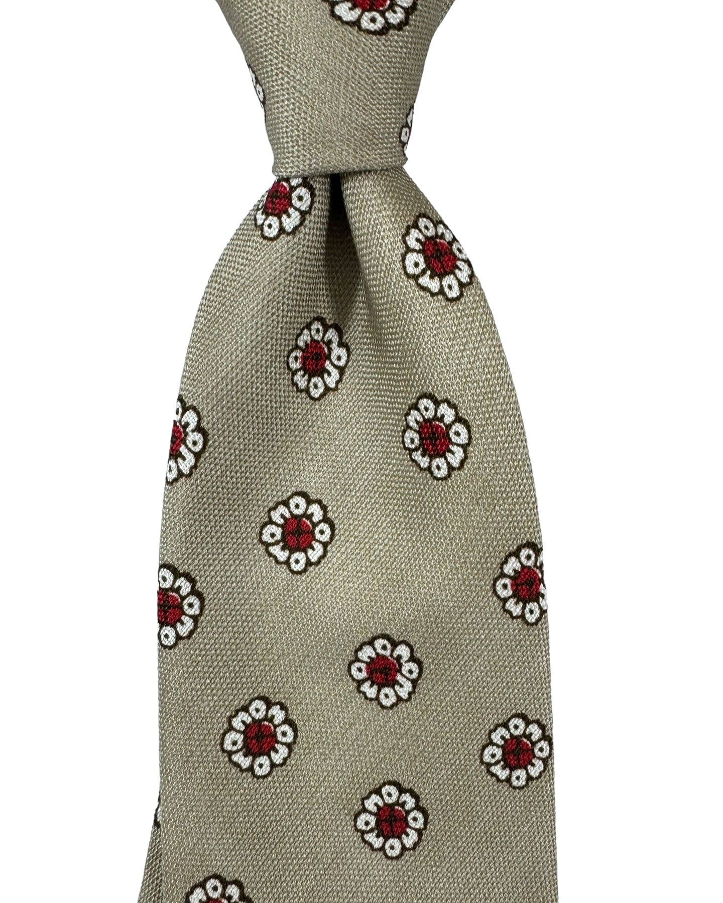 Barba Sevenfold Tie Beige Red Floral Design - Sartorial