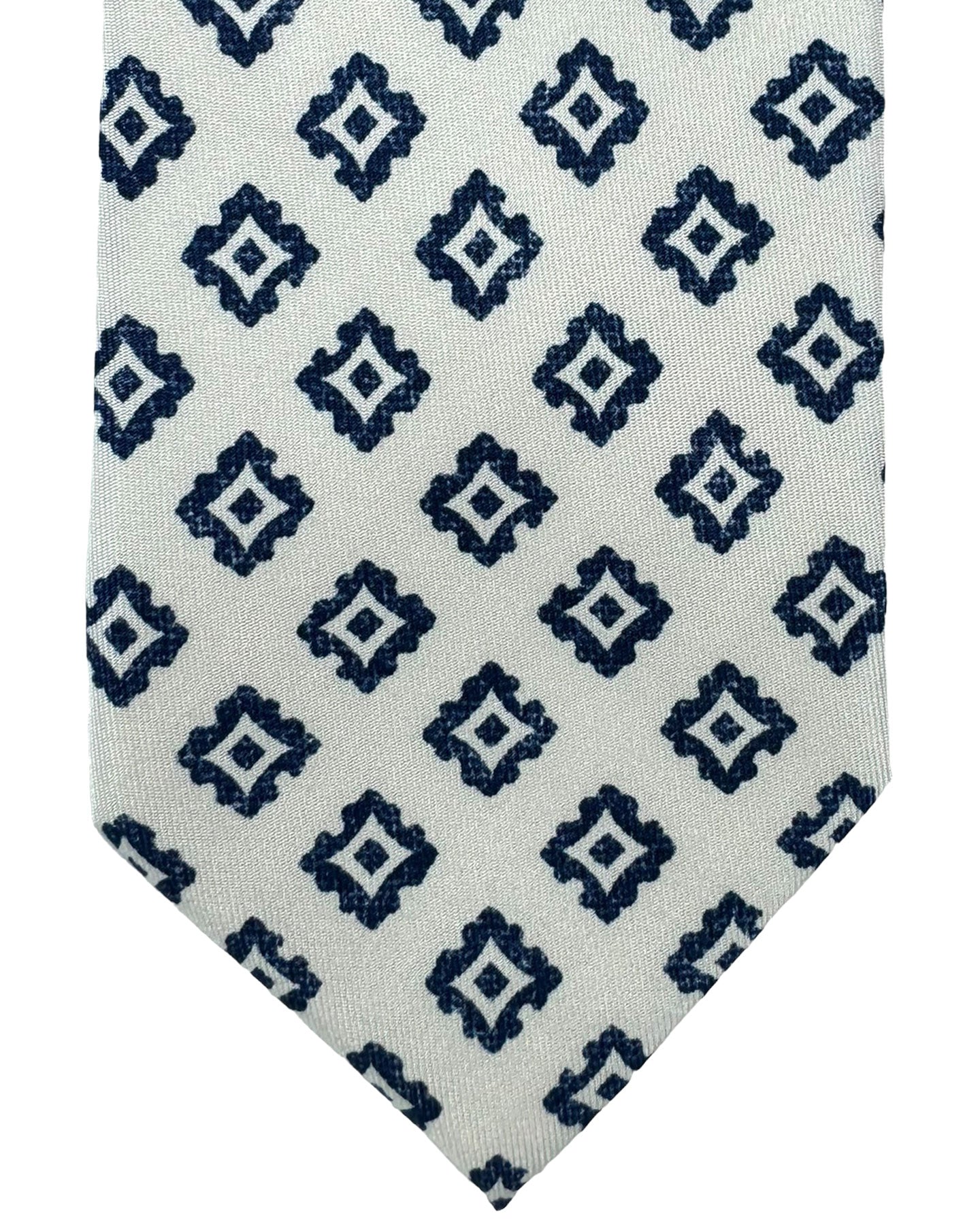 Barba Sevenfold Tie White Navy Medallions Design - Sartorial Neckwear