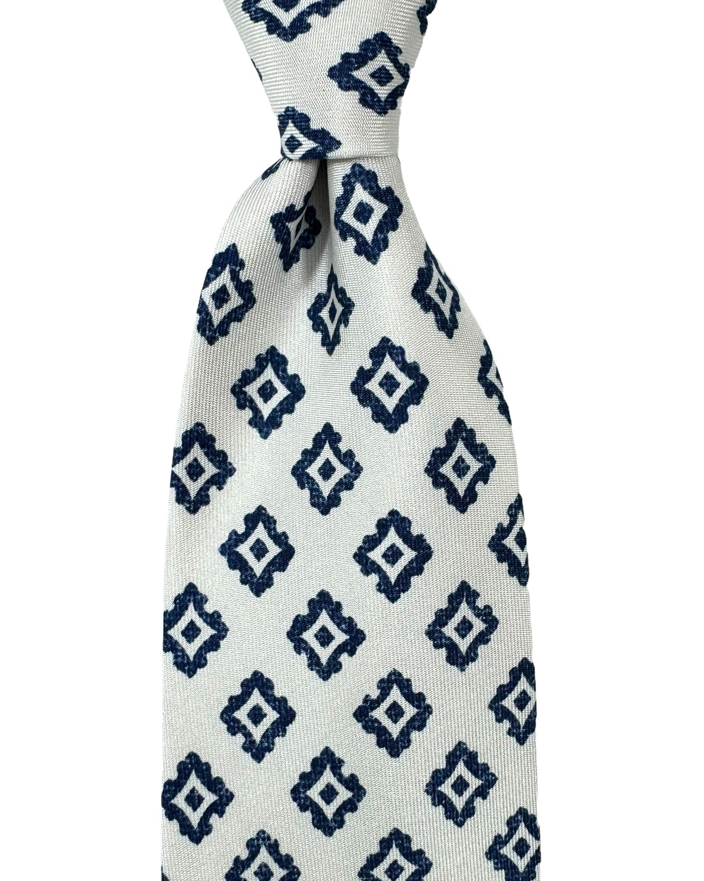 Barba Sevenfold Tie White Navy Medallions Design - Sartorial Neckwear