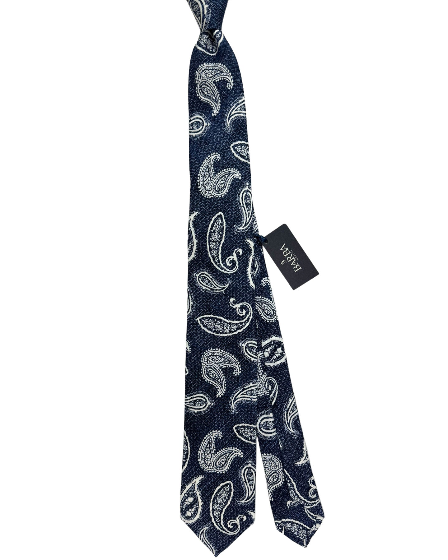 Barba Sevenfold Tie Dark Blue White Paisley Design - Sartorial Neckwear