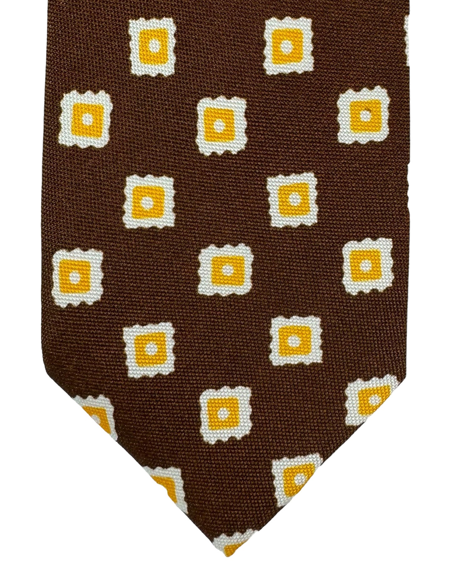 Barba Sevenfold Tie Brown Orange White Geometric Design - Sartorial Neckwear