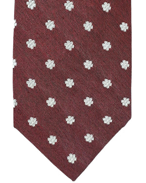 Barba Sevenfold Tie Bordeaux Silver Mini Floral Design - Sartorial Neckwear