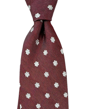 Barba Sevenfold Tie Bordeaux Silver Mini Floral Design - Sartorial Neckwear