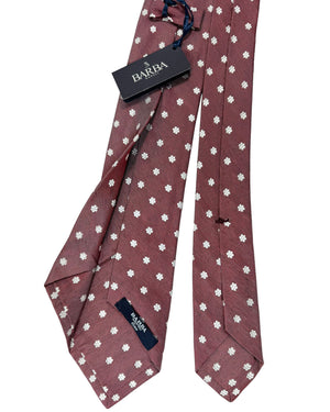 Barba Sevenfold Tie Bordeaux Silver Mini Floral Design - Sartorial Neckwear