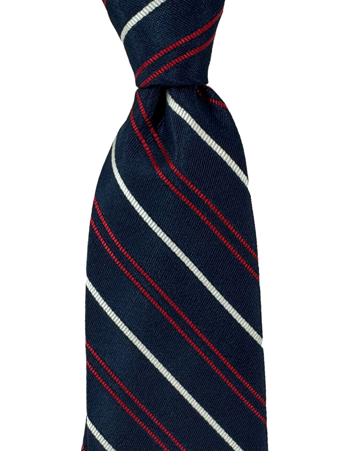 Barba Sevenfold Tie Navy Red Silver Stripes Design - Sartorial Neckwear