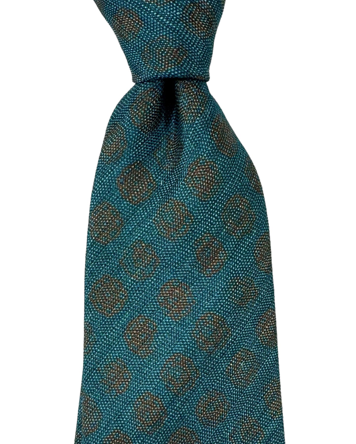 Barba Sevenfold Tie Ocean Blue Brown Polka Dots Design - Sartorial Neckwear