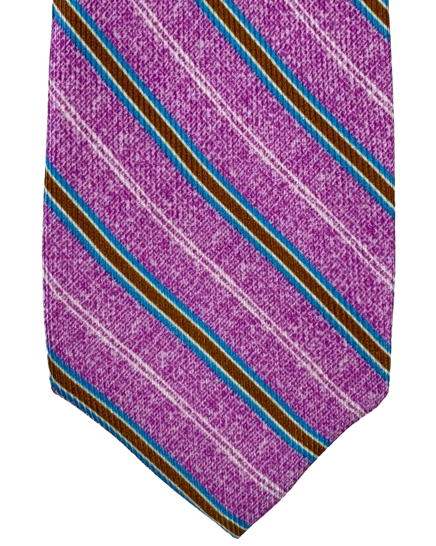 Barba Sevenfold Tie Pink Aqua Olive Stripes Design - Sartorial Neckwear