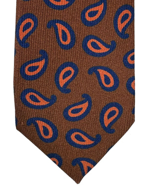 Barba Sevenfold Tie Brown Navy Orange Paisley Design - Sartorial Neckwear