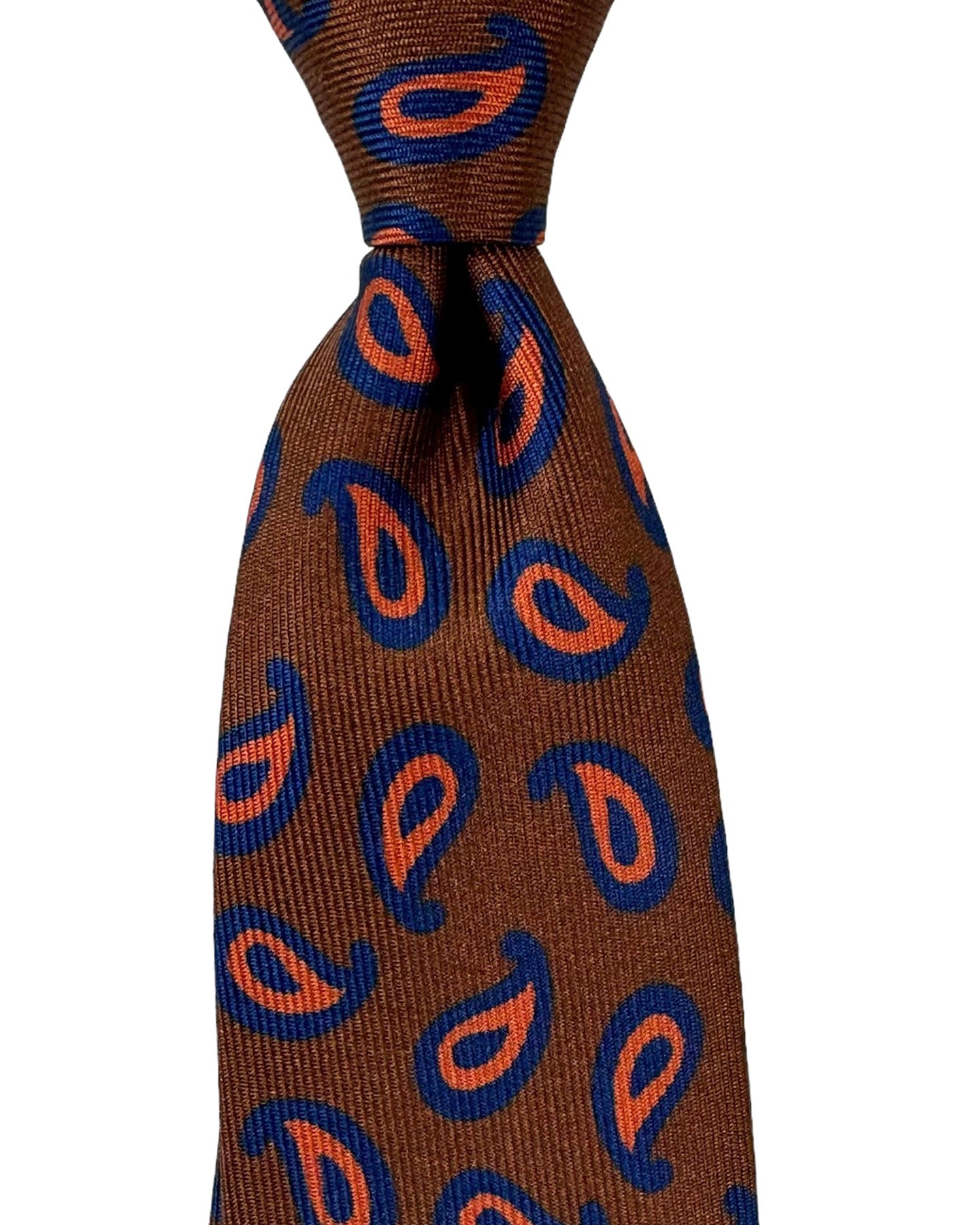 Barba Sevenfold Tie Brown Navy Orange Paisley Design - Sartorial Neckwear