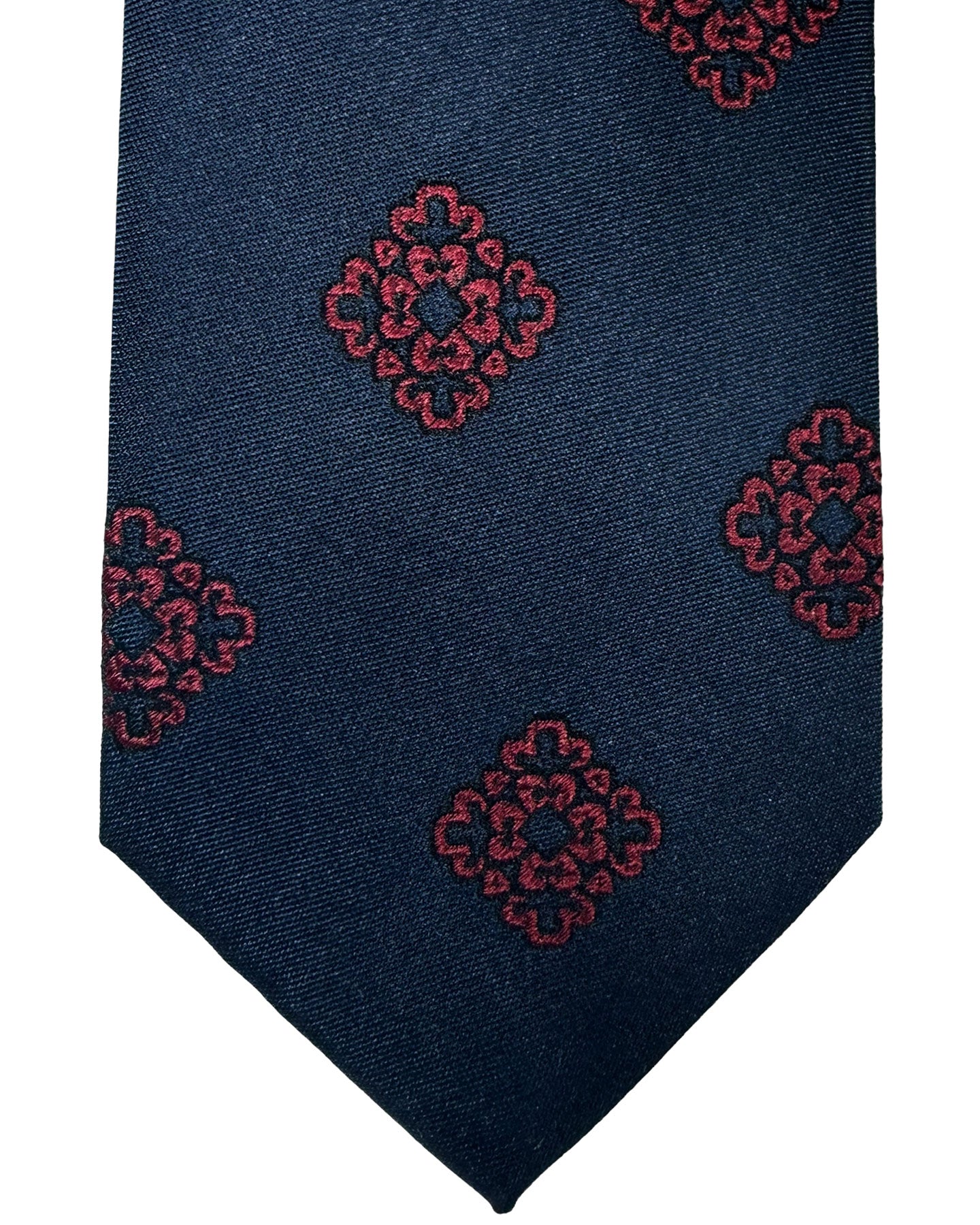 Barba Sevenfold Tie Midnight Blue Magenta Medallions Design - Sartorial Neckwear