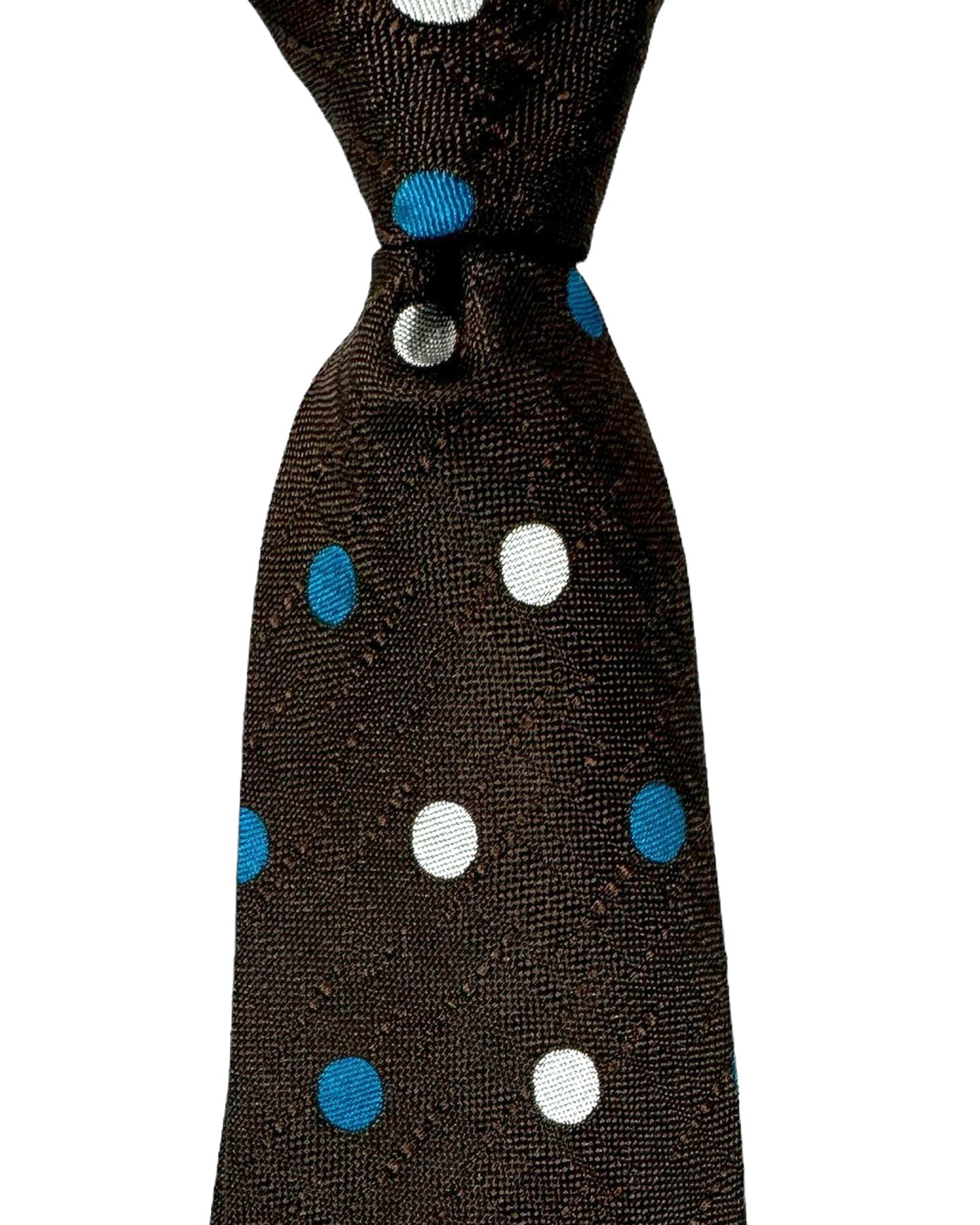 Barba Sevenfold Tie Brown Teal Silver Dots Design - Sartorial Neckwear