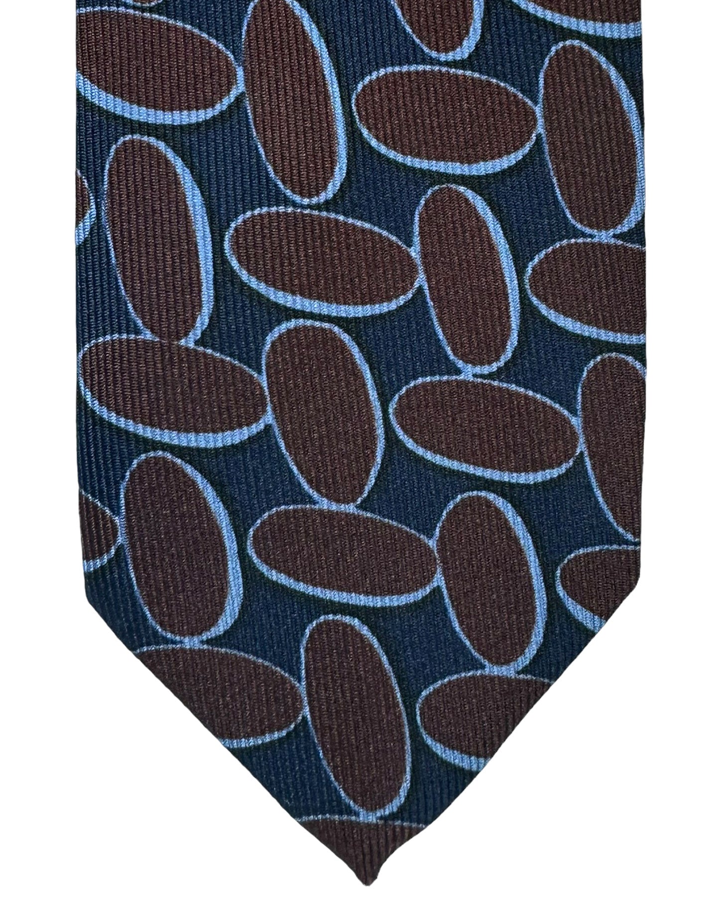 Barba Sevenfold Tie Midnight Blue Brown Ovals Design - Sartorial Neckwear 