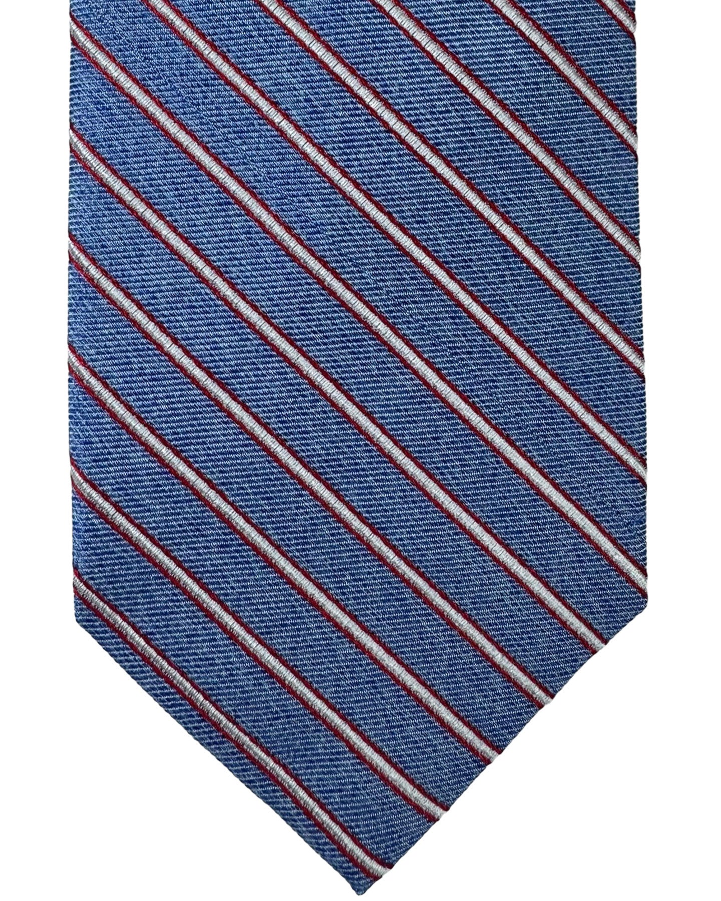 Barba Sevenfold Tie Royal Blue Silver Red Stripes Design - Sartorial Neckwear