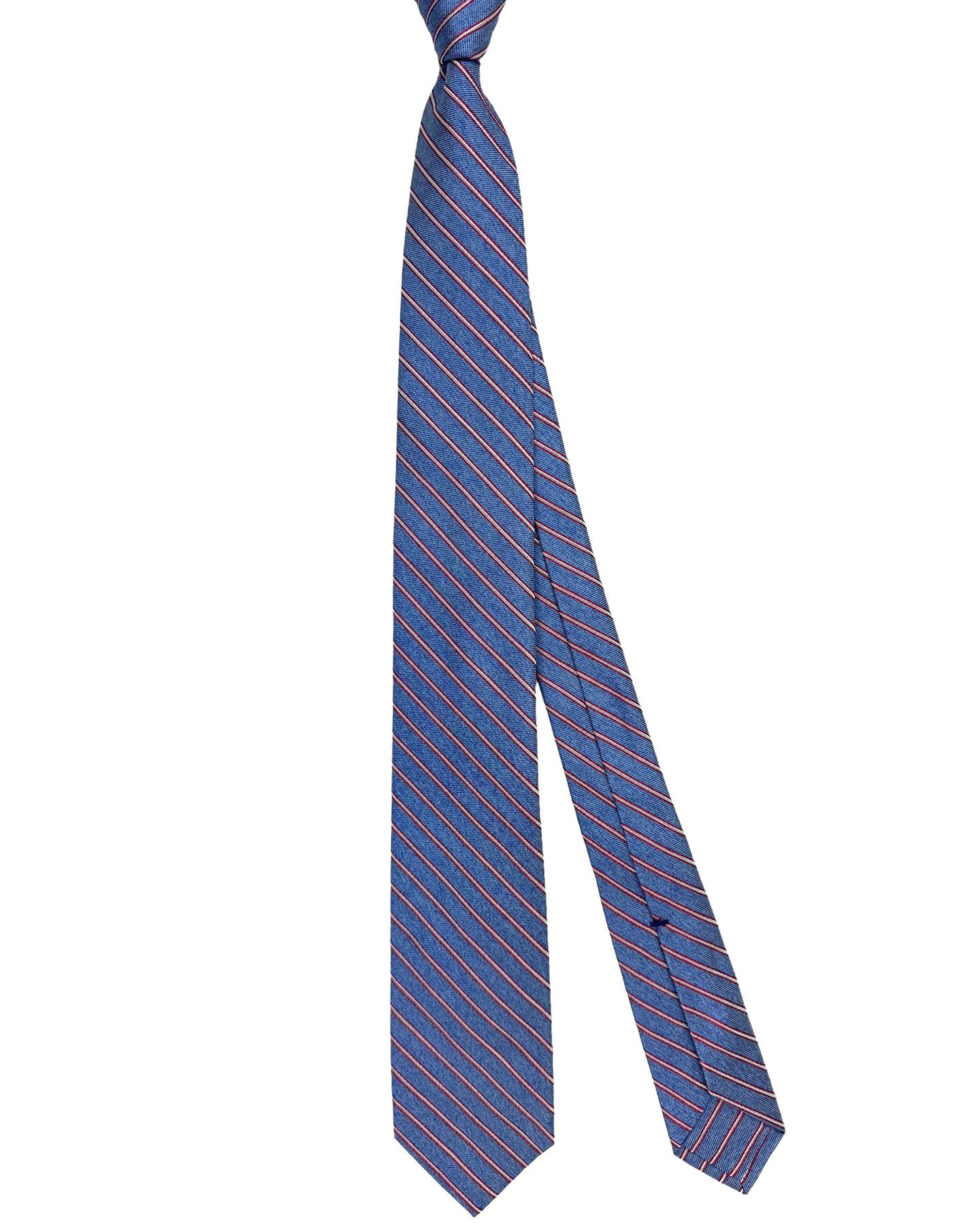 Barba Sevenfold Tie Royal Blue Silver Red Stripes Design - Sartorial Neckwear