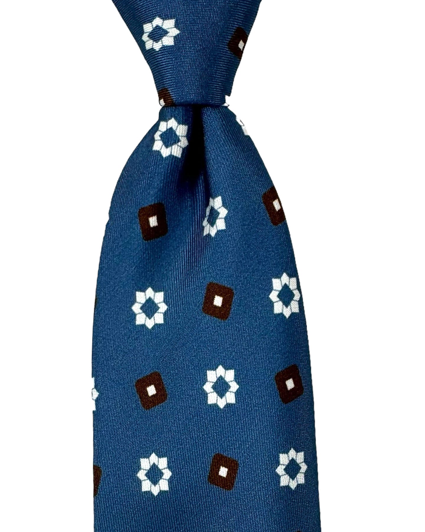 Barba Sevenfold Tie Blue Gray Brown Mini Geometric Design - Sartorial Neckwear