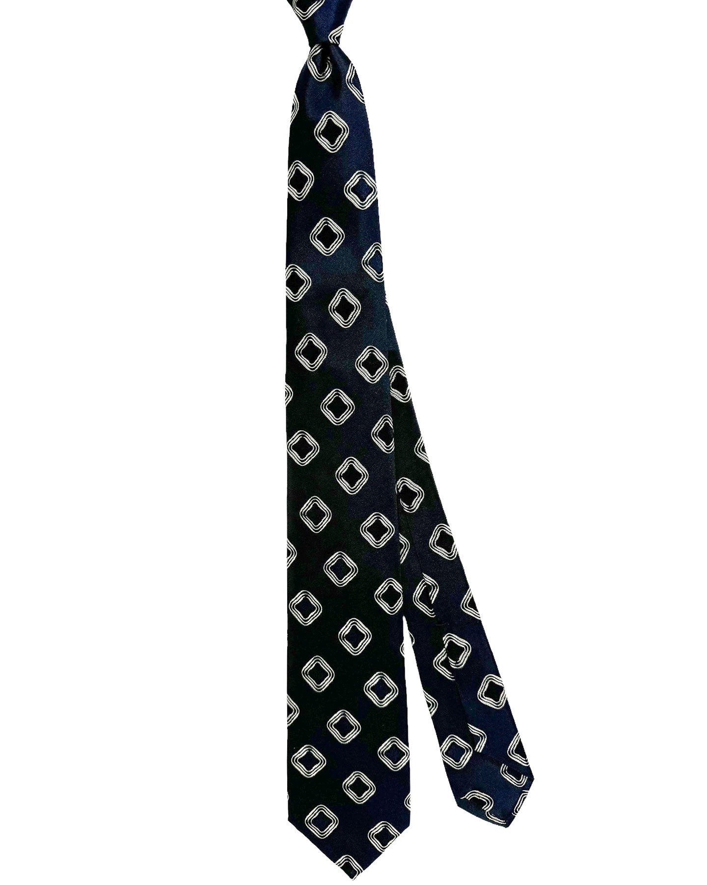 Barba Sevenfold Tie Dark Blue Silver Geometric Design - Sartorial Neckwear