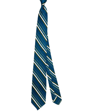 Barba Sevenfold Tie Teal Olive Stripes Design - Sartorial Neckwear