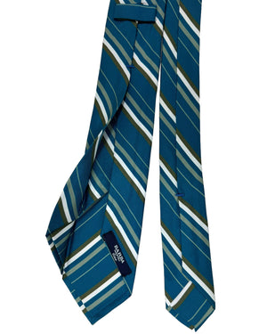 Barba Sevenfold Tie Teal Olive Stripes Design - Sartorial Neckwear