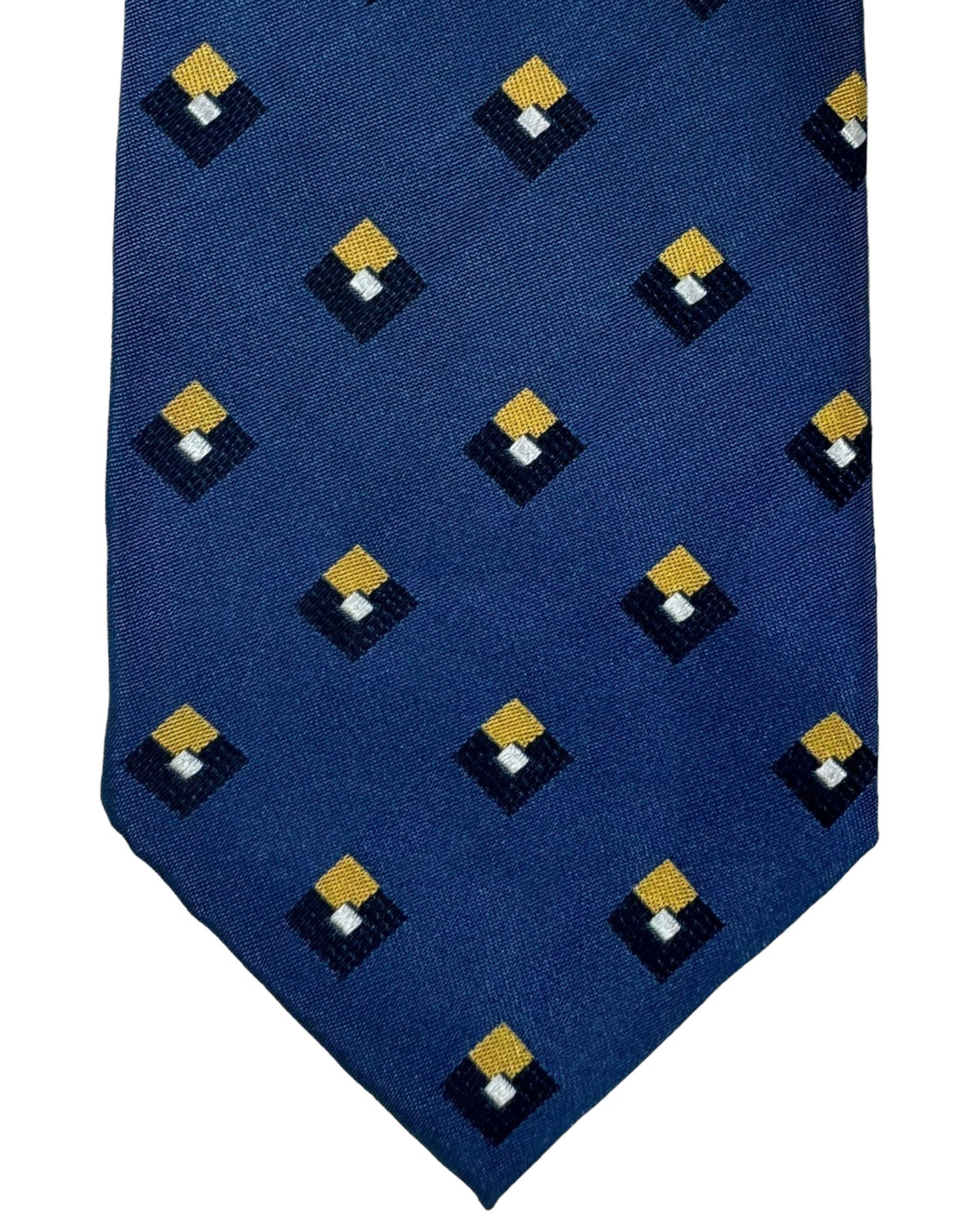 Barba Sevenfold Tie Midnight Blue Yellow Geometric Design - Sartorial Neckwear