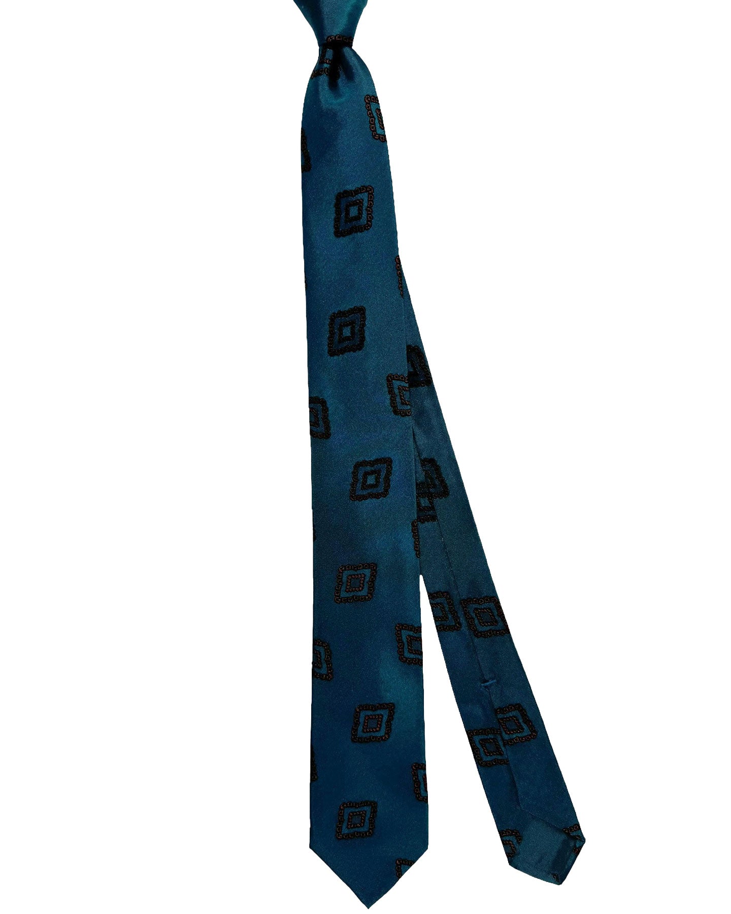 Barba Sevenfold Tie Midnight Blue Brown Geometric Design - Sartorial Neckwear