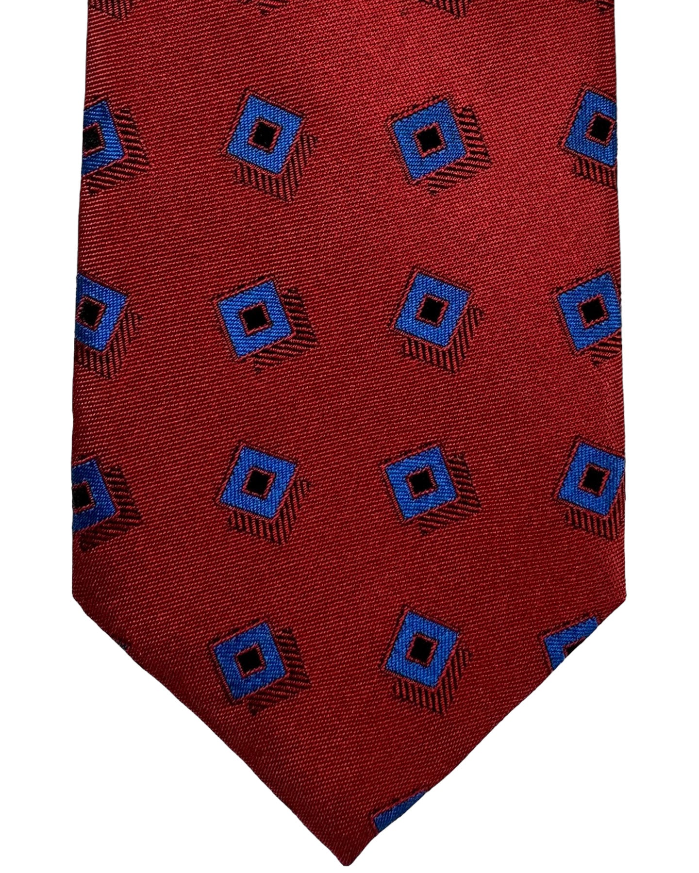 Barba Sevenfold Tie Bordeaux Royal Blue Geometric Design - Sartorial Neckwea